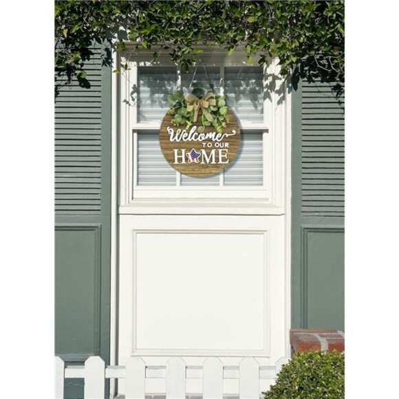 Interchangeable Seasonal Welcome Sign Front Door Decoration, Rustic Round Wood - Picture 6 of 7